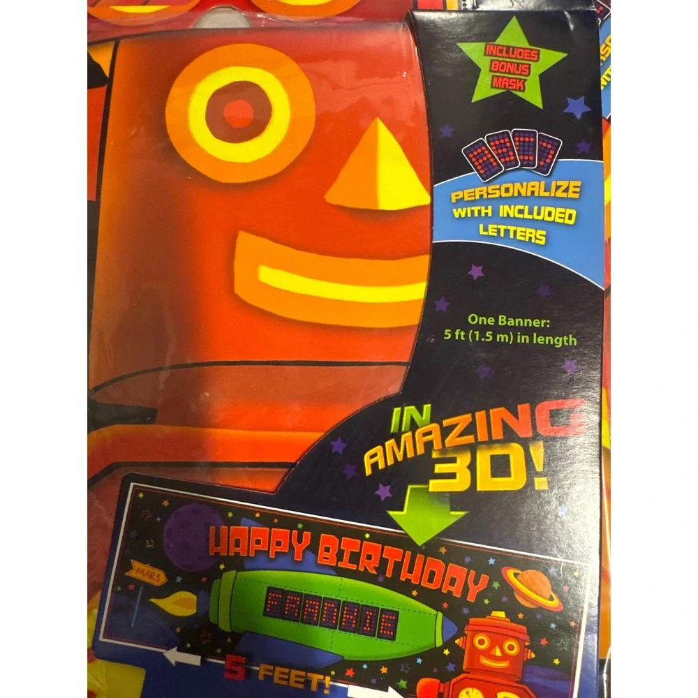 Giant‎ Party Banner with Stickers Space Rocket Ship Robot Party Bot 3D Birthday